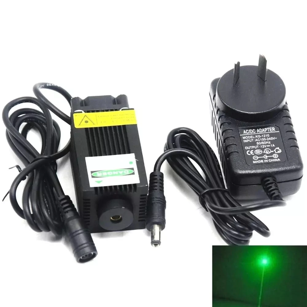 Lampu Dot Modul Dioda Laser Hijau 33X55Mm Kuat 532nm 100MW Lampu LED dengan Adaptor 12V