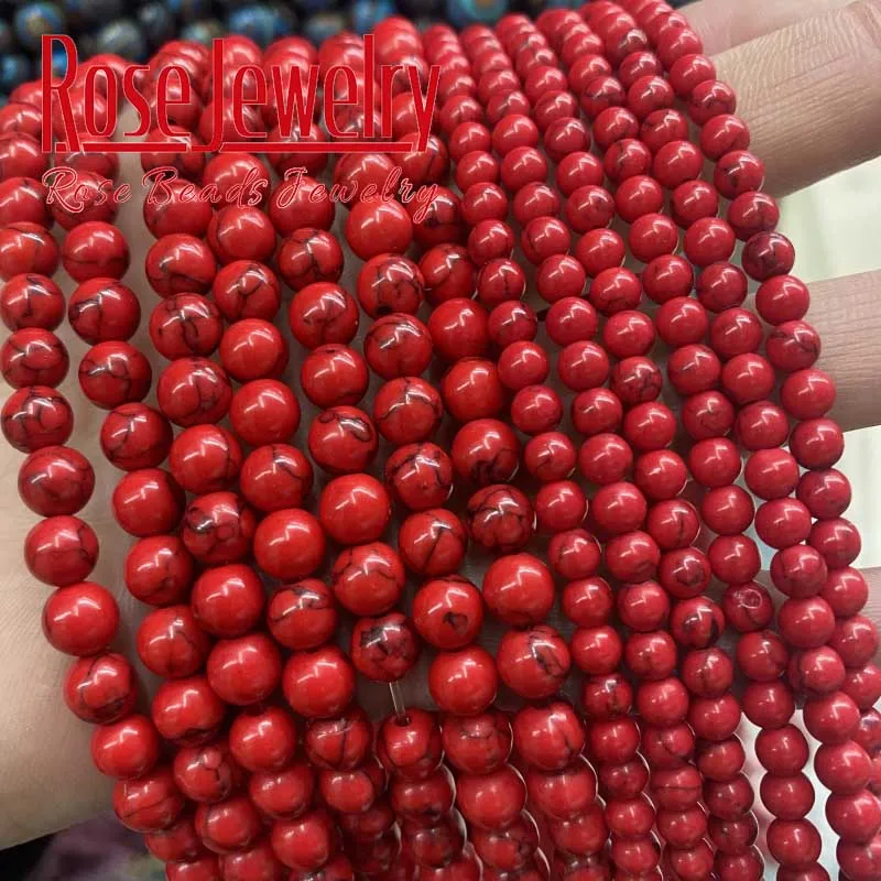 Wholesale Natural Stone Red Howlite Turquoises Round Loose Beads 6 8 10 12mm Bracelet Fit Diy Charm Beads For Jewelry Making 15