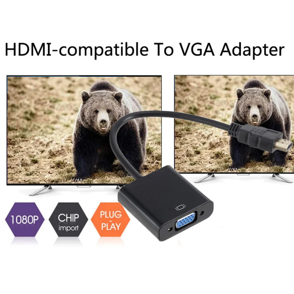 WVVMVV HD 1080P HDMI-compatible to VGA adapter converter cable For Xbox PS4 PC laptop TV box to projector display HDTV