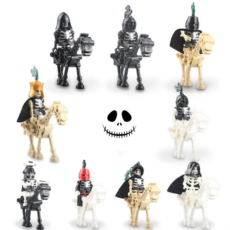 10Pcs/set Medieval Skeleton Knight Building Blocks Undead Soldier Horse Action Figure DIY Assembling Bricks Toys for Children