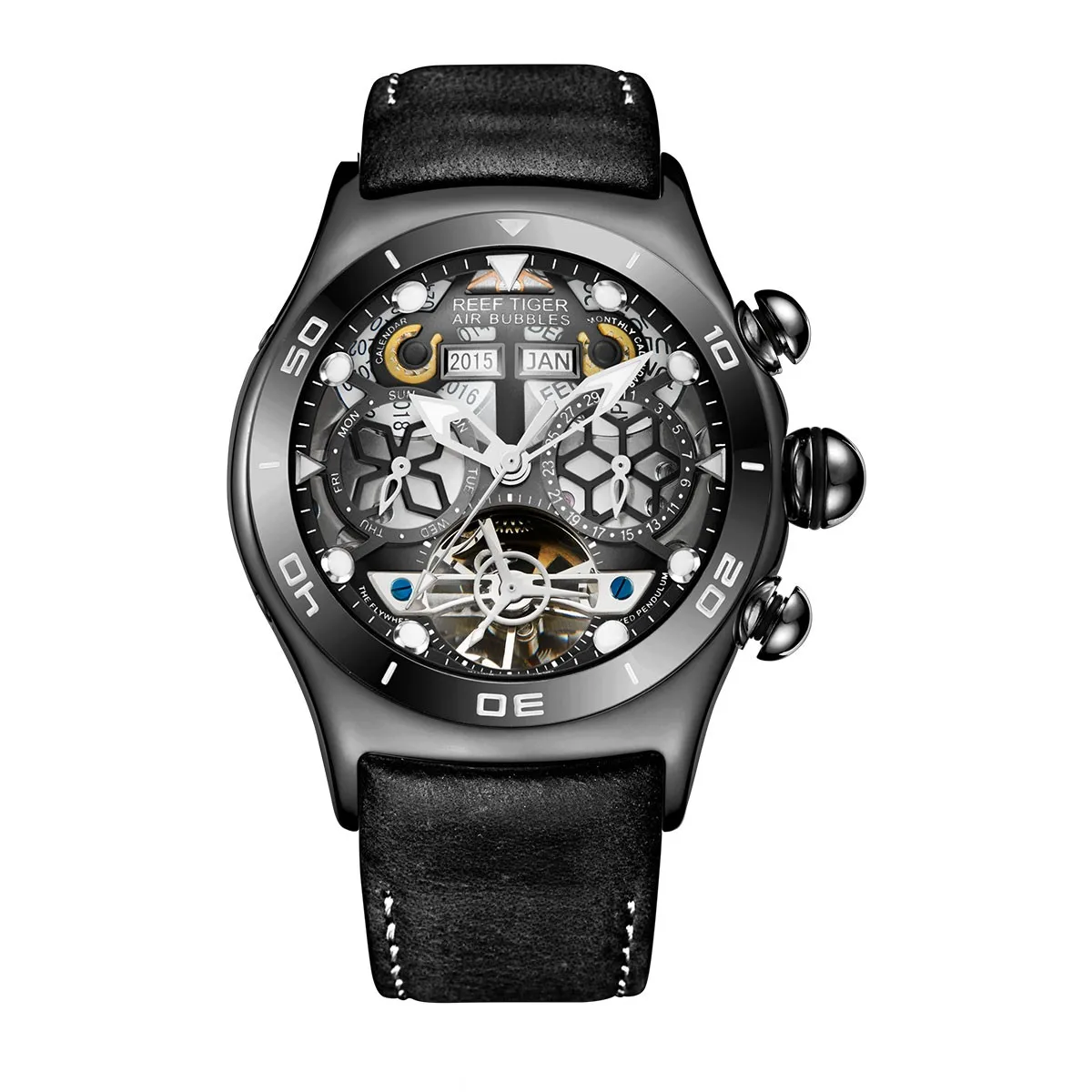 Reef Tiger/RT Men Sport Watch Automatic Skeleton Watch Steel Waterproof Tourbillon Watch with Date Day reloj hombre RGA703