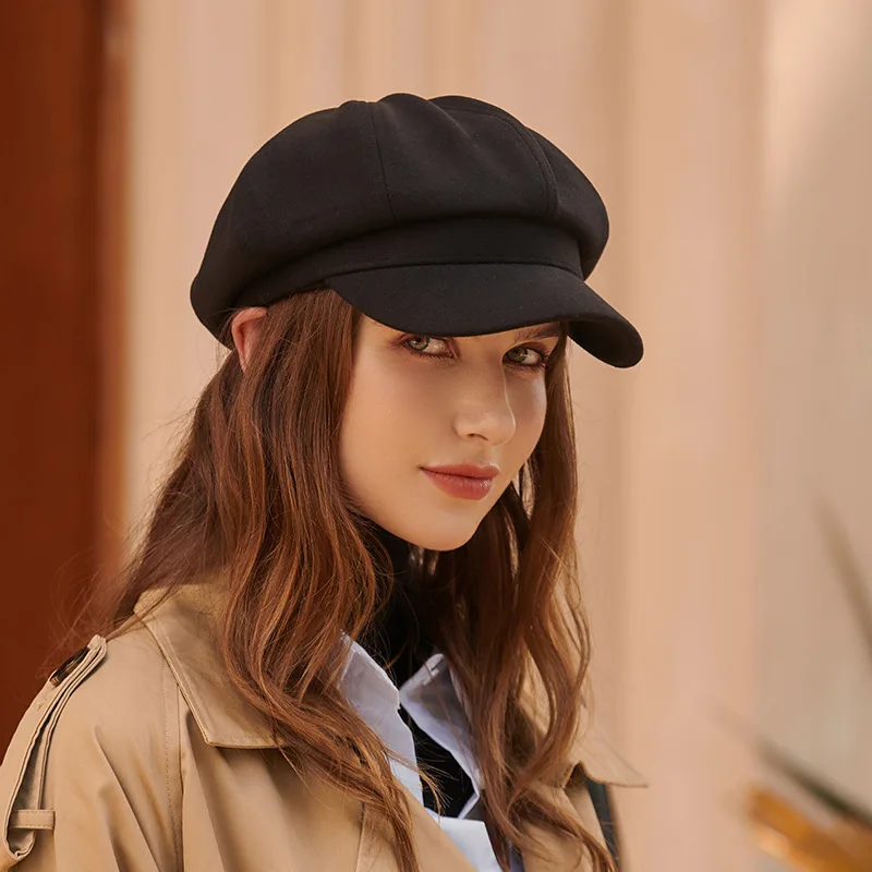 Autumn Winter Hats For Women Girls Fashion Berets Black Octagonal Hats Female Vintage Beret Caps Warm Boina 2021 Casual Hat Cap