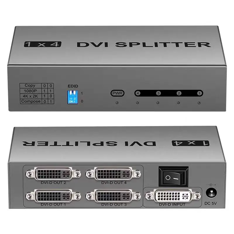 4K2K DVI Splitter 1x4 podwójny DVI-D Splitter wsparcie EDID 1080p UHD 3D Port wyświetlacza 4xdvi-i Splitter klucza sprzętowego dla PC