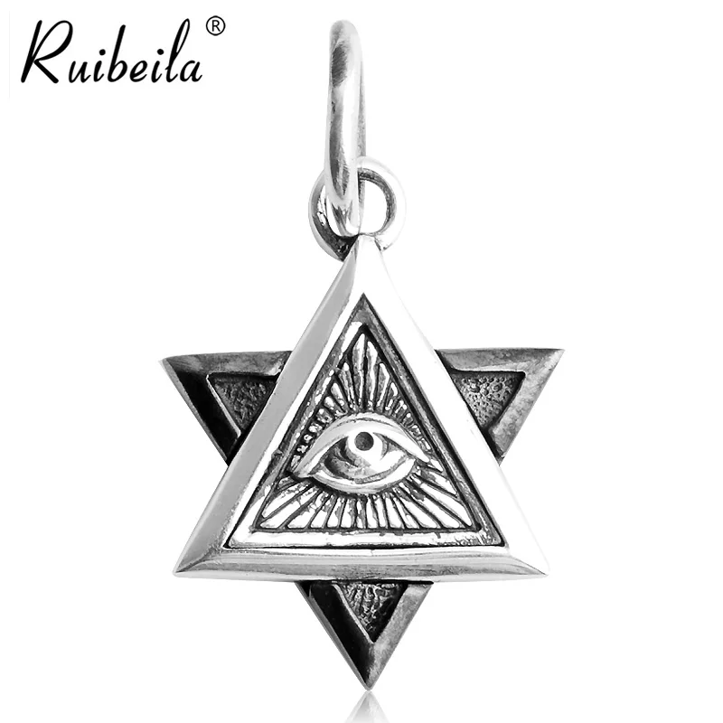 Ruibeila personnalité oeil de Dieu pendentif pour hommes et femmes 925 argent rétro créative collier à six branches étoile