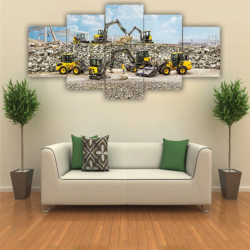 

5 Piece Modern Home Decoration Posters Excavator Car Wall Art Canvas Painting Navy Picture For Living Room Posters And Prints