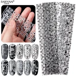10pcs Nail Art Black White Lace Sticker Foils Floral Decal Decoration Transfer Wrap Tips DIY Design Flower Polish Manicure Tools