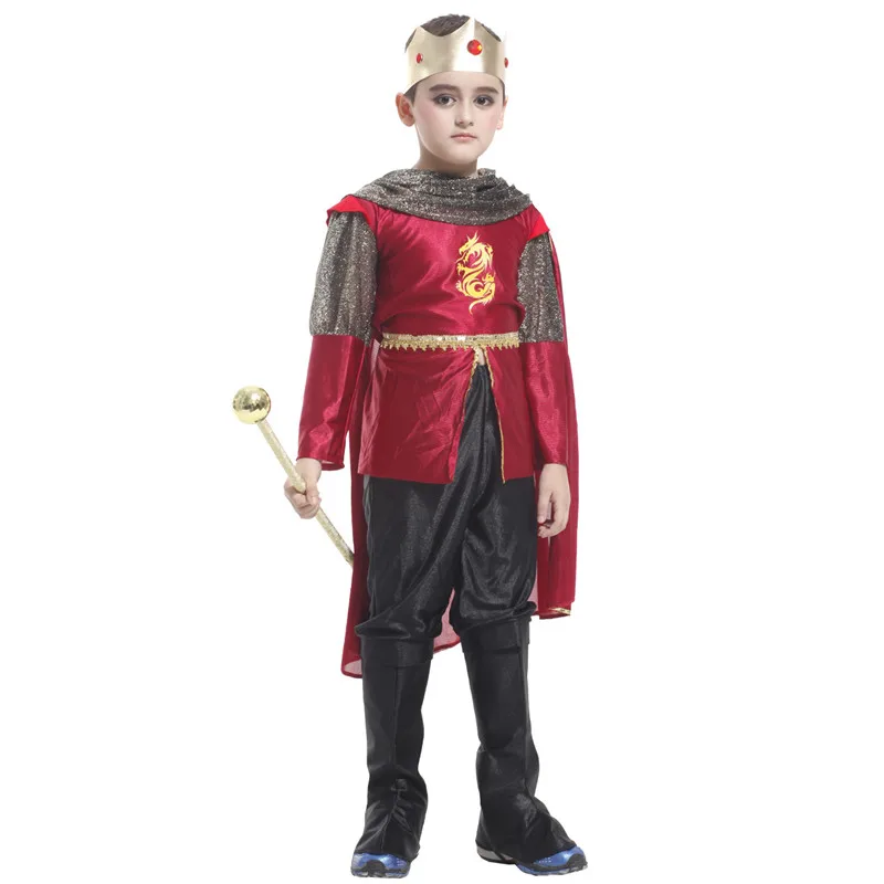 Costumes européens du moyen âge pour garçons, roi d'Halloween, prince cosplay pour enfants, carnaval, défilé de Pourim, scène, robe de soirée en plis