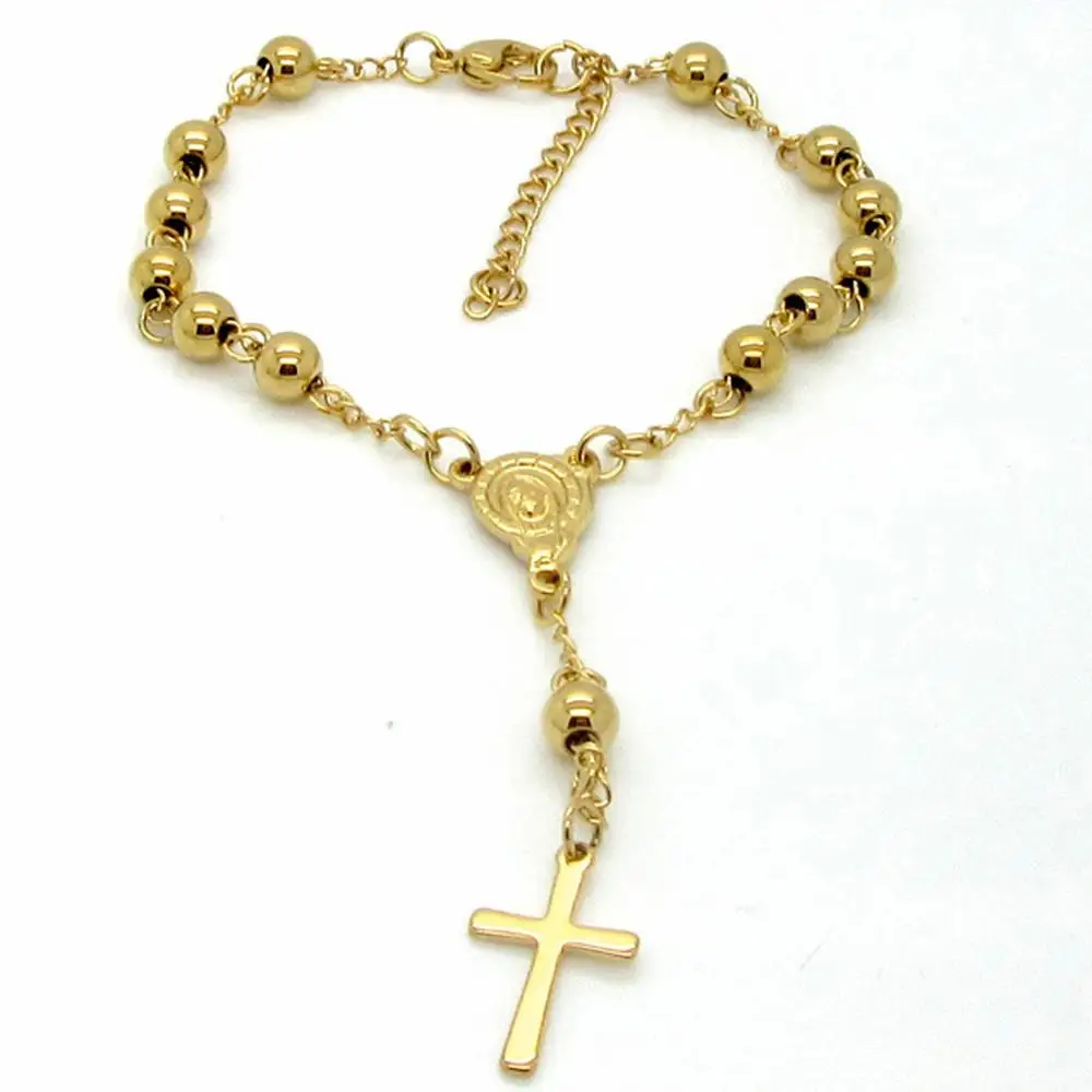 Stainless Steel Rosary Bracelet New Top Quality Women Bead Bracelet With Cross Jesus Pendant Religious Catholic Bracelet