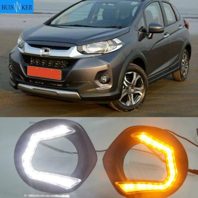 

2pcs Daytime Running Lights with yellow signal fog lamp cover headlight 12V Daylight DRL For Honda WRV 2017 2018