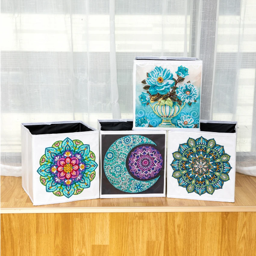 5D DIY Diamond Painting Storage Box Foldable Doll Organizer Partial Drill Special-shaped Rhinestone 1PC Floral Patterns Mandala