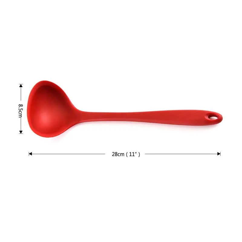 Venlohome Non-stick Silicone Ladle Soup Spoon Curved Handle Heat Resistant Round Scoop With Hygienic Coating FDA Cook Utensils