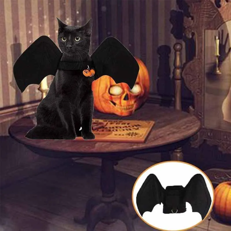 Halloween Pet Clothes Black Bat Wings Harness Cats Dogs Costumes Party Supplies Cosplay Props Outfits Funny Gifts for Small Dogs