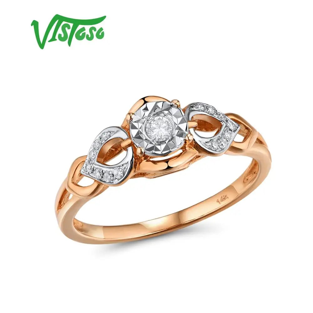 

VISTOSO Gold Rings For Women Genuine 14K 585 Rose Gold Ring Sparkling Diamond Promise Engagement Rings Anniversary Fine Jewelry