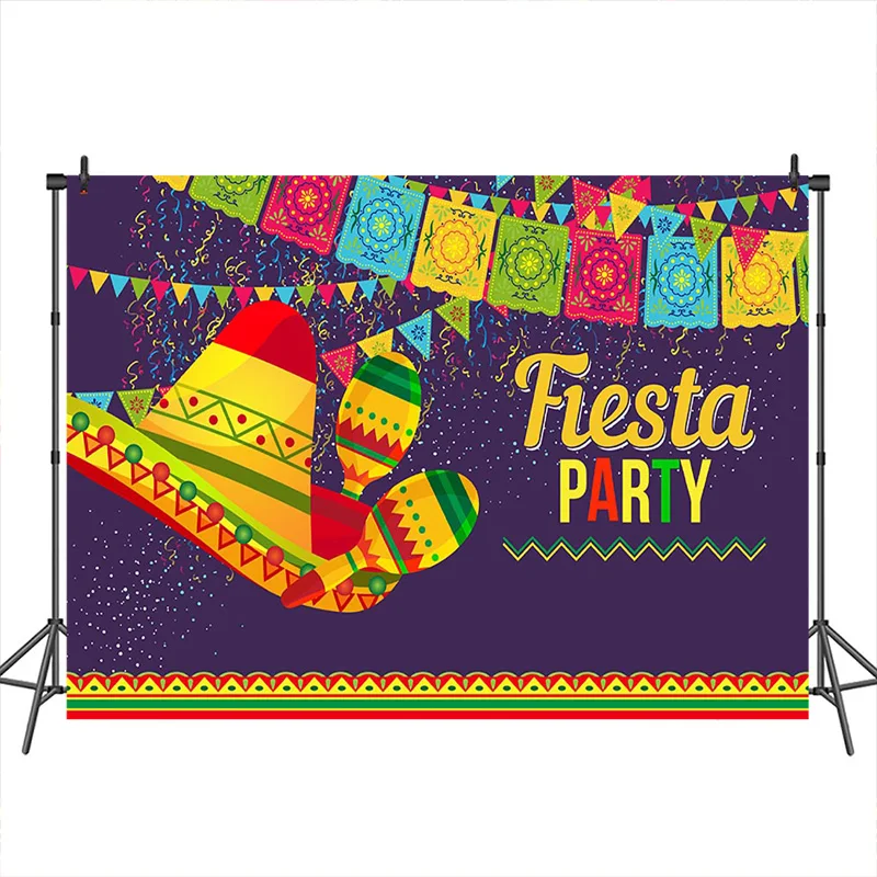 Mocsicka Fiesta Party Backdrop Mexico Hat Cactus Flag Banner Decoration Photography Backdrops Studio Shoots