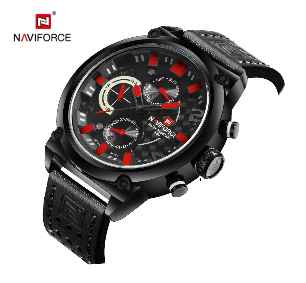 NAVIFORCEC Men 30M Waterproof Sports Watch Men 24 Hours Quartz Watch Black Strap Automatic Date Watch NF9068