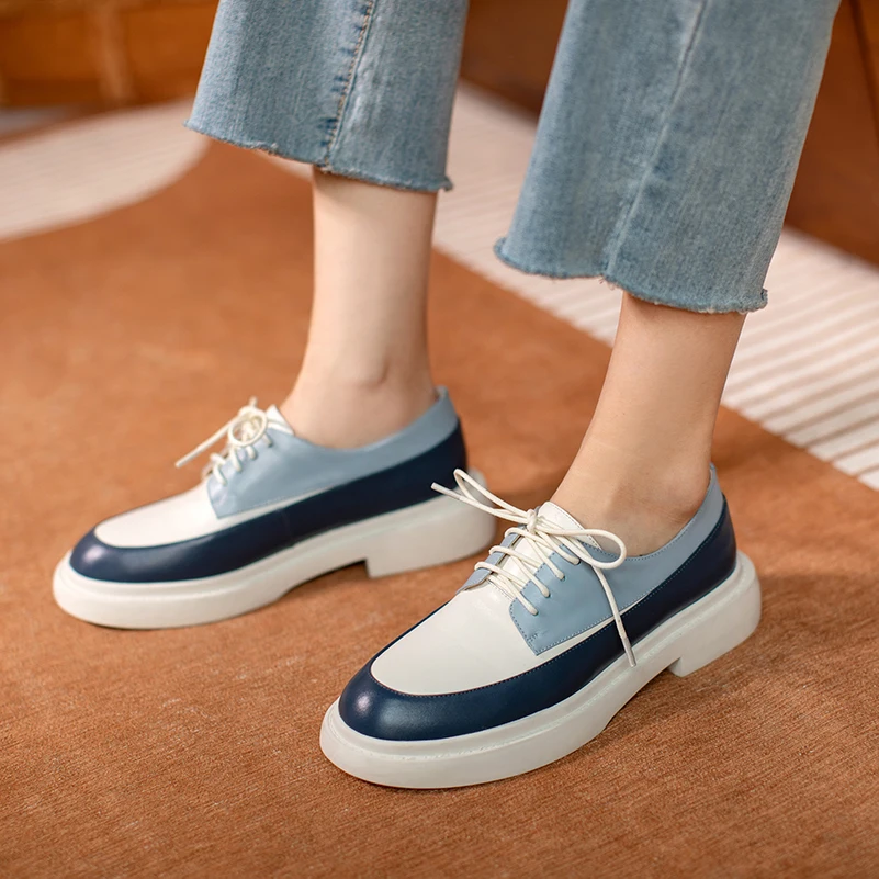 Meotina Natural Genuine Leather Flats Shoes Women Round Toe Casual Shoes Cross Tied Flats Footwear Female Shoes Spring 2021 New