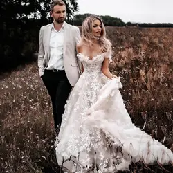 Gorgeous Ivory Floral Wedding Dresses Off Shoulder Sweetheart Full Appliques Bridal Gowns Open Back A-Line Long 2026 Customized