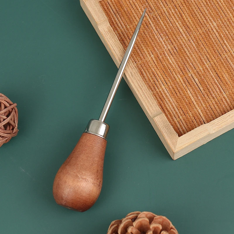 Wooden Handle Sewing Awl DIY Carft Stitch Needle Cone Die Stencils Canvas Shoes Repair Punch Awl Leather Craft Awl Tool