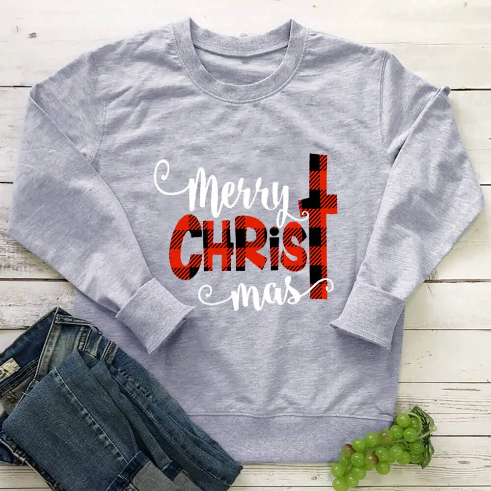 

New Arrival Colored 100%Cotton Autumn Winter Long Sleeve Tops Jesus Merry Christmas Sweatshirts Christmas Gift Dropshipping