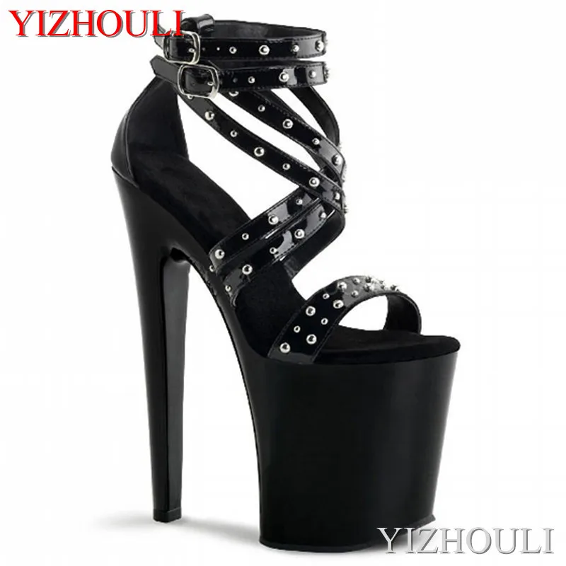 

9 inches high heels, summer women rivet vamp, 23 cm high with sexy model pole dance runway sandals