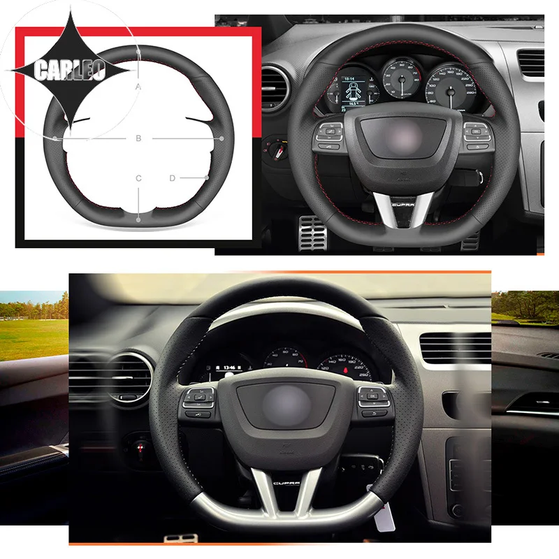 DIY Car Steering Wheel Cover for Seat Leon FR CUPRA MK2 1P 2009-2011 2012 Genuine Black Leather Hand Stitching Custom Holder