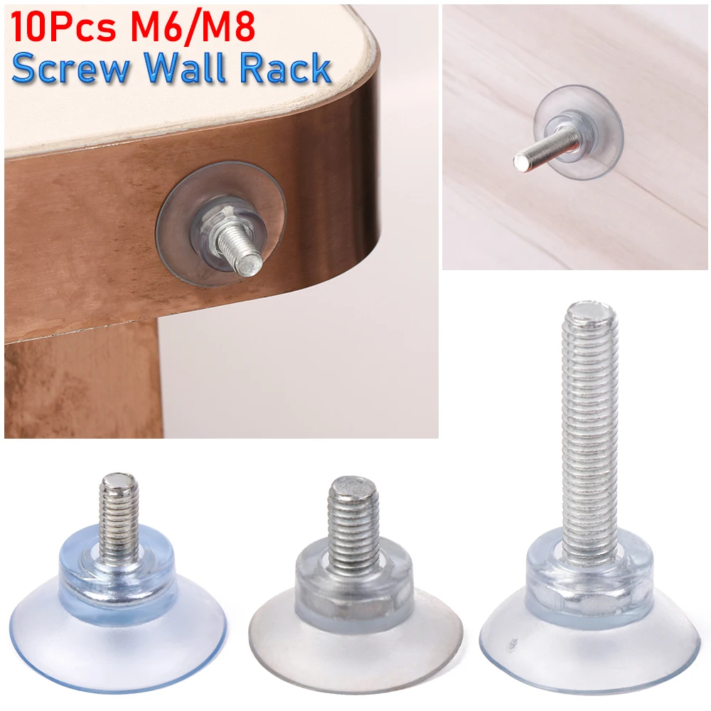 10Pcs M6/M8 Screw Rubber Suction Cup Wall Hook Sucker Transparent Suckers Turn Nut Glass Table Tops Storage Tool Hooks