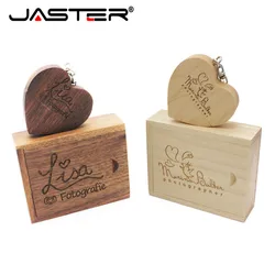 JASTER USB 2.0 Flash Drives Promotion Wooden 1 PCS Free Logo Heart Shape Real Capacity 4GB 8GB 16GB 32GB 64GB