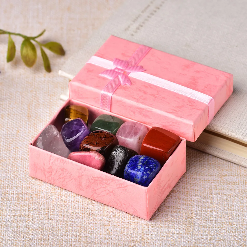 10PCS/Set Natural Stone Crystal Gemstone Chakras Healing Stone Quartz Mineral Ornaments Home Decoration Gifts Box for Children