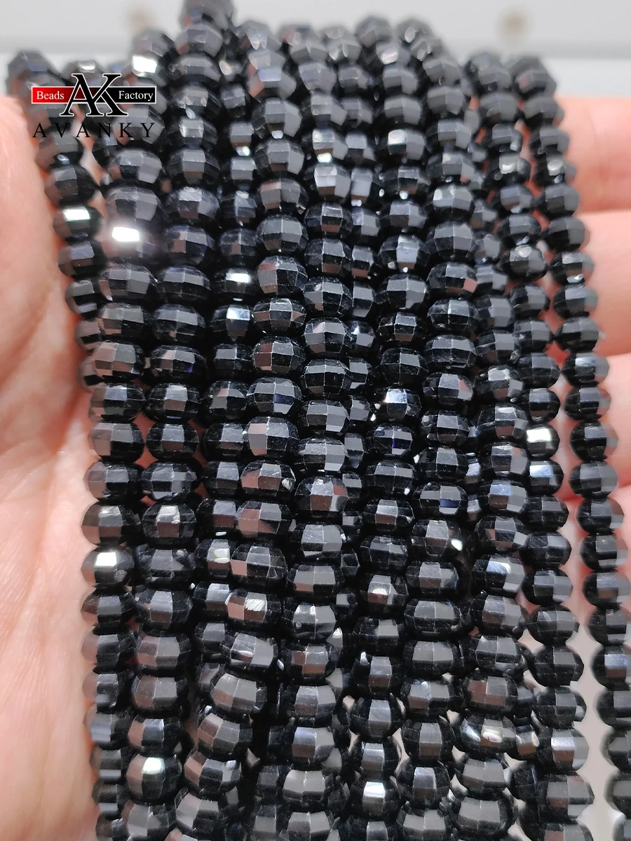 Natural Stone Faceted Black Spinel Beads Small Section Loose Spacer for Jewelry Making DIY Necklace Bracelet 15'' 2x4mm 3x5mm