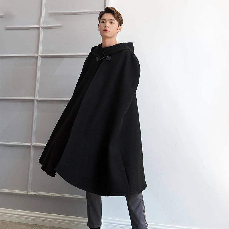 Hooded cloak coat long paragraph over the knee Japan and South Korea fashion retro sleeveless autumn and winter tide male wizard