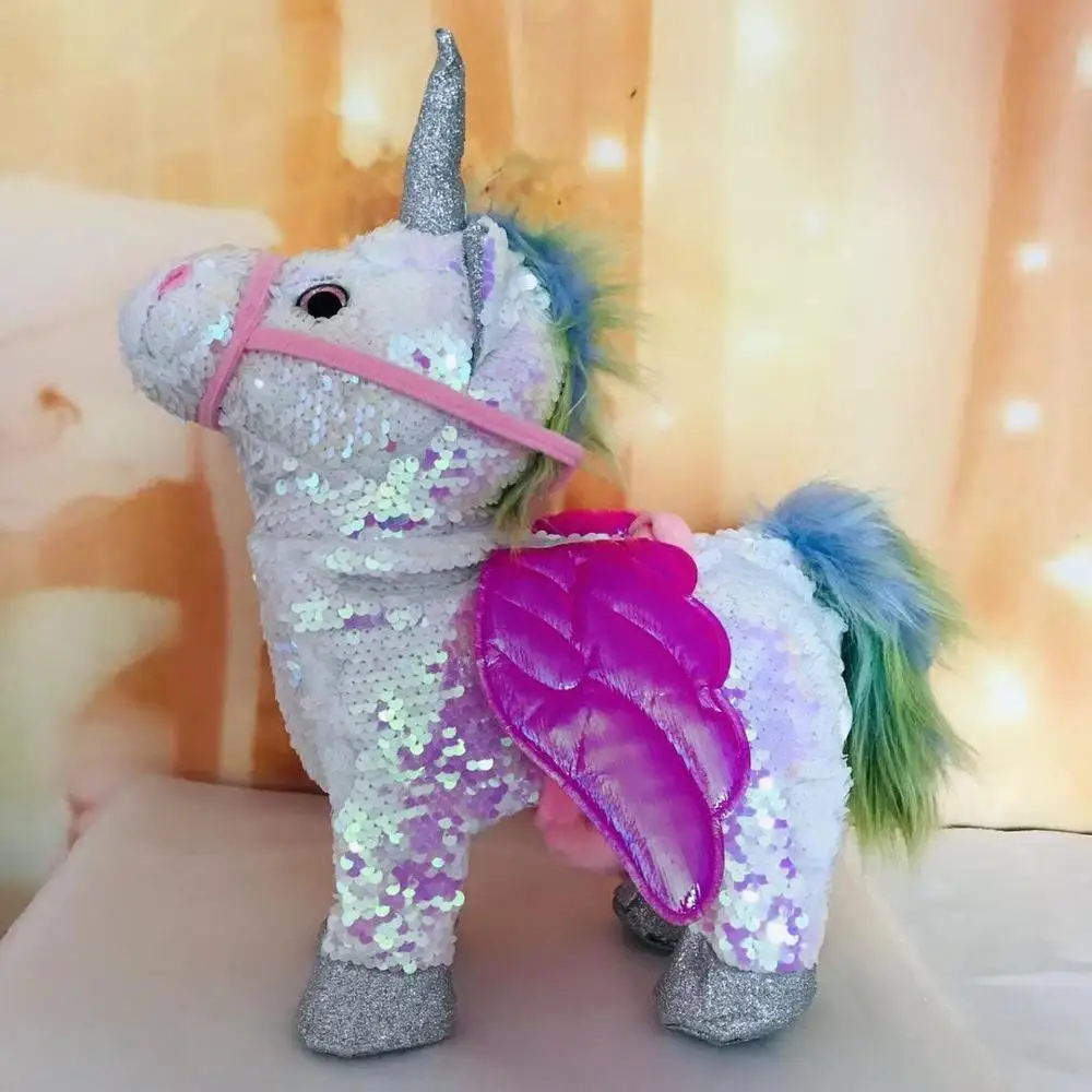 Unicornio eléctrico de lentejuelas para niños, juguetes de peluche de animales de peluche, música electrónica, regalo, novedad de 2019