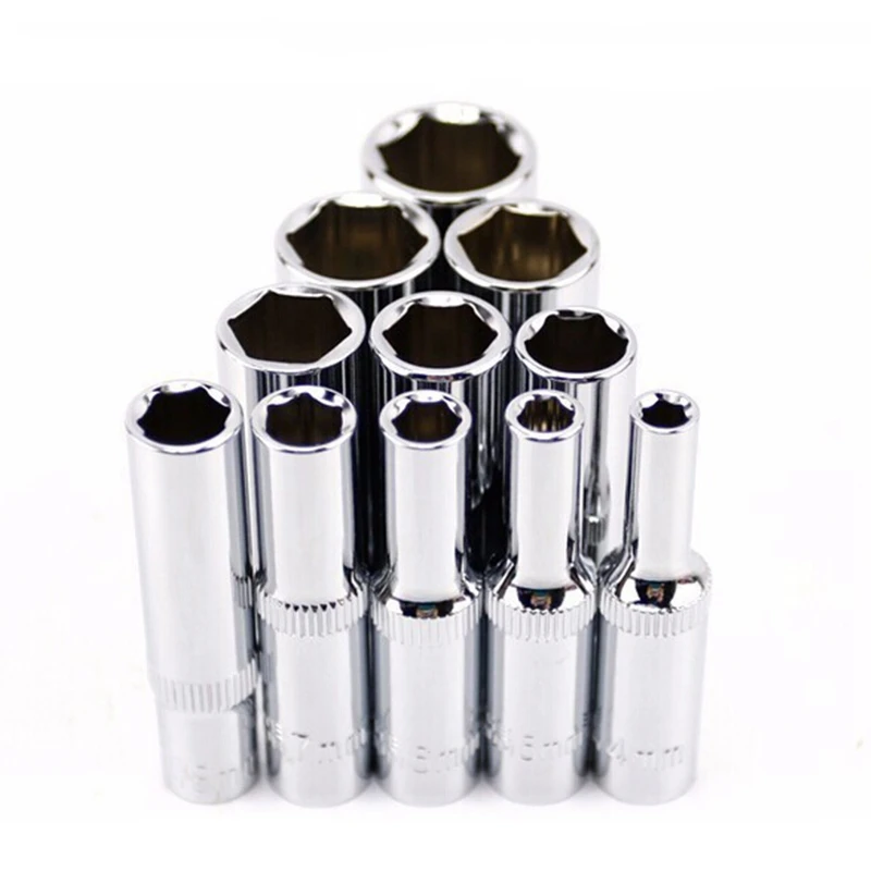 High quality 1/4 Socket Set AdapterLong Sockets 4-14mm Deep Socket Tool Heads Torque Spanner Ratchet Socket Wrench