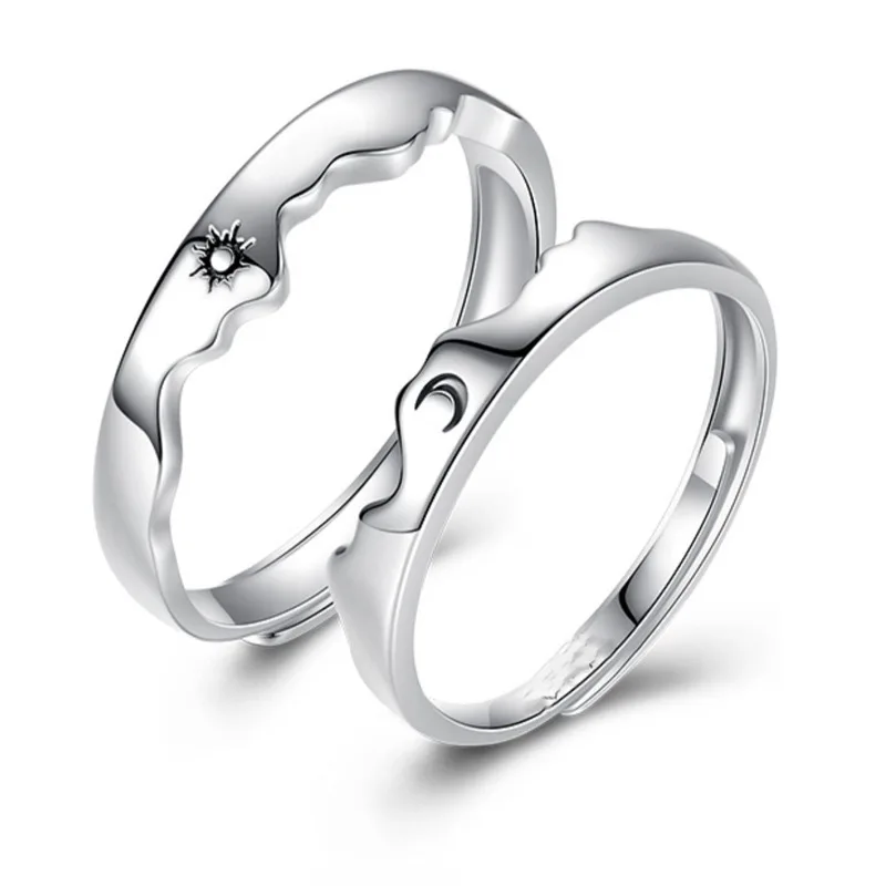 2pcs/set Couple Rings Moon and Sun Lovers Finger Rings Bff Best Friends Metal Adjustable Opening Rings Men Women Wedding Jewelry