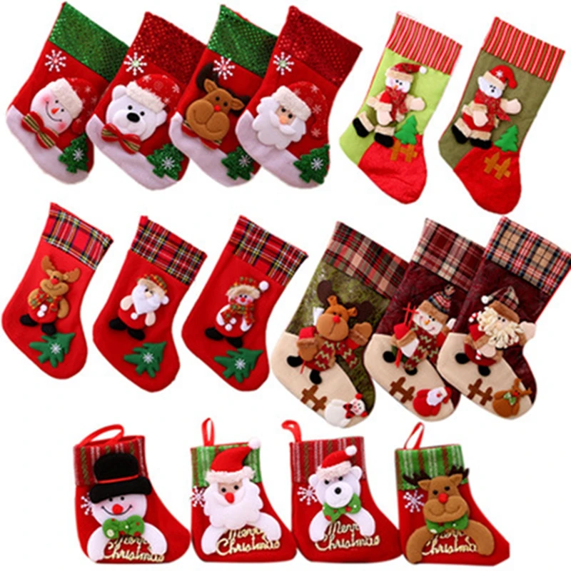 Merry Christmas Socks New Year 2022 Gift Bag Stockings Fabric Santa Claus Sock Snowman Kids Candy Bag Xmas Tree Ornaments Deer