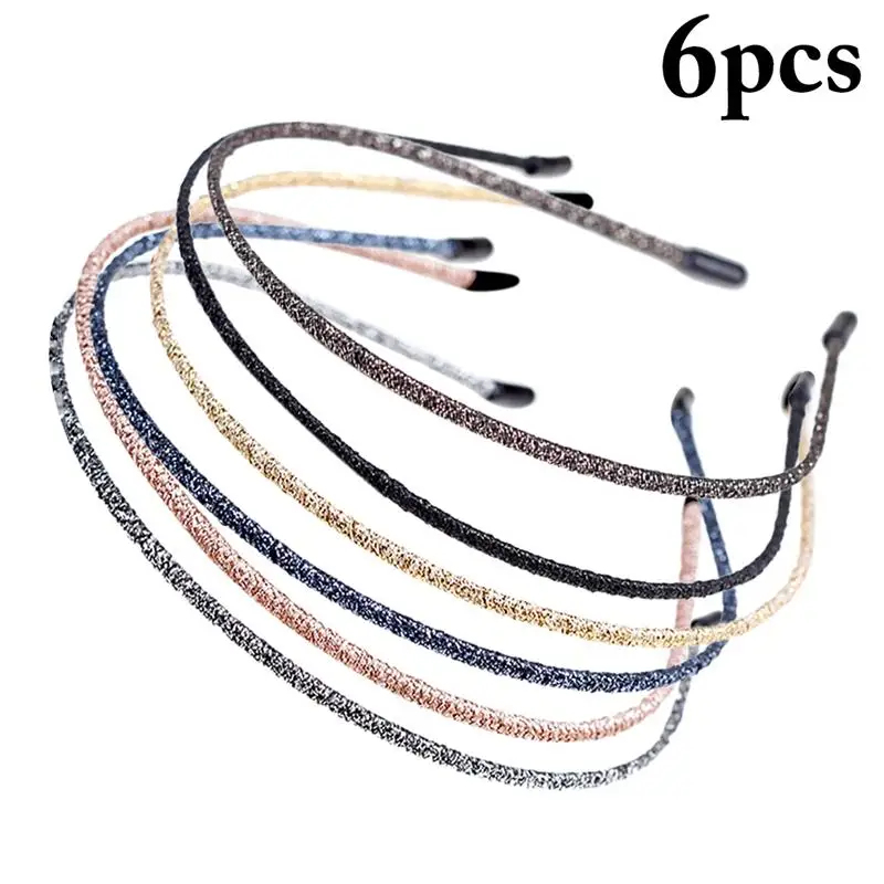 Thin Headband Cloth Shiny 6PCS Decorative Sequins Plastic Headband Hair Hoop Girls HairbandFemale Hair Accessories