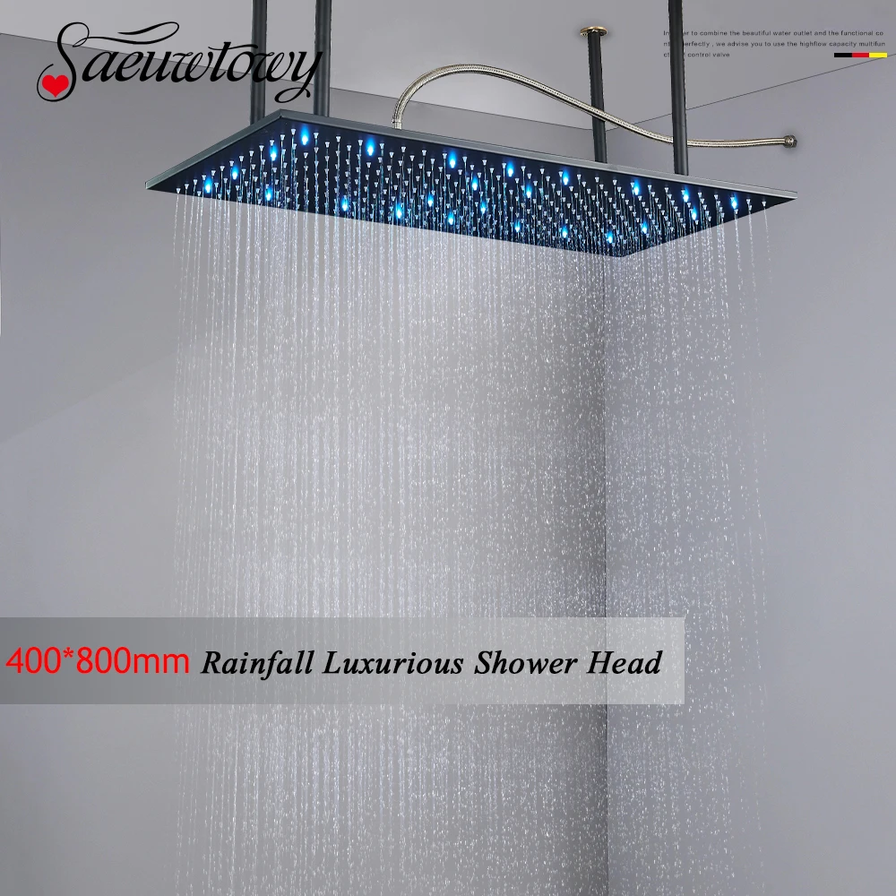 Luxury Matte Black Rainfall Shower Head 40x80cm