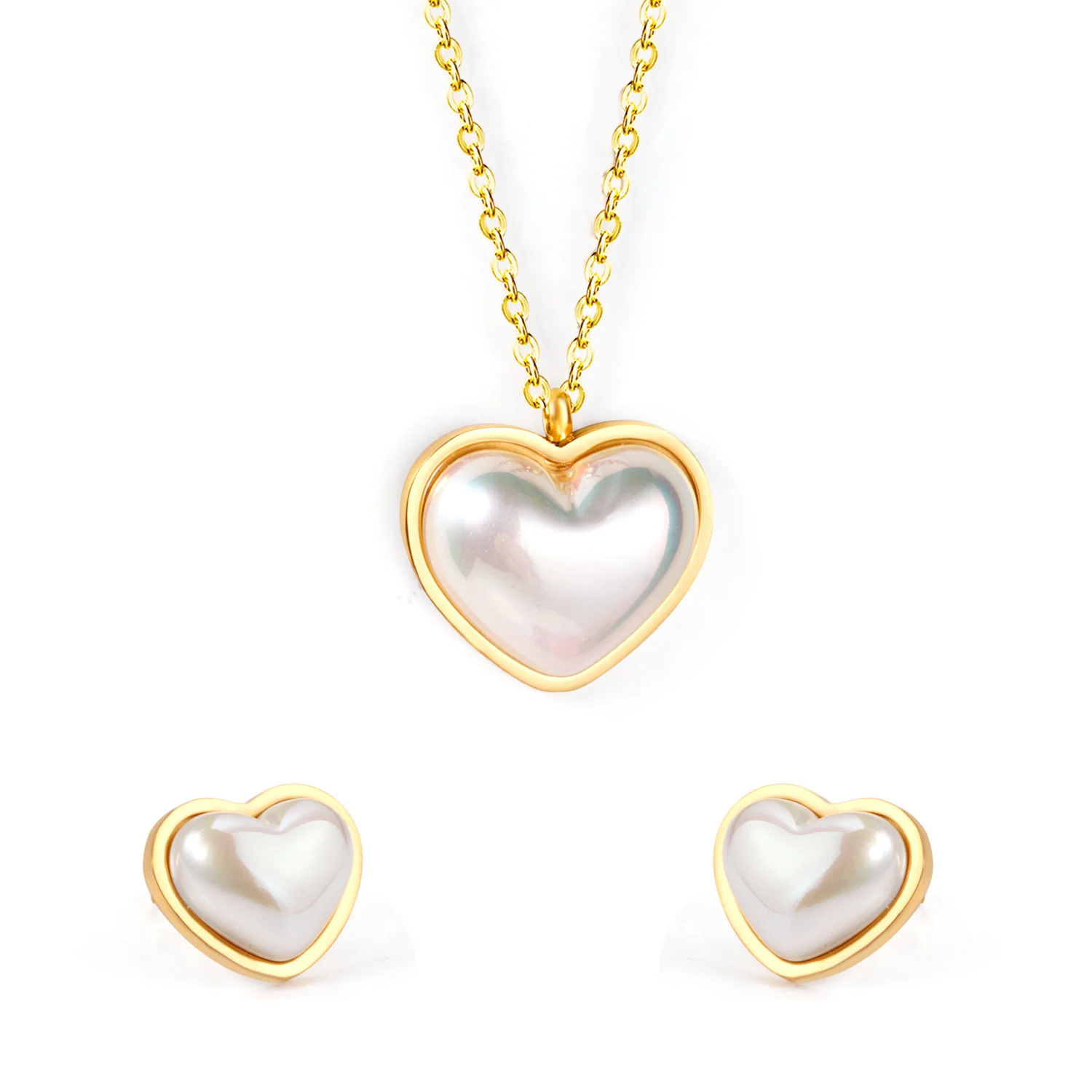 LUXUKISSKIDS Lover Jewelry Sets Romantic Style Heart Shape Imitation Pearl Pendant Necklace Earring Brinco Collars Choker Party