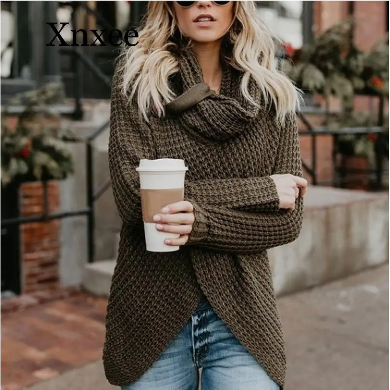 2020 winter clothes women hot  pull femme long-sleeved irregular fashion cardigan women turtleneck  button sweater female top