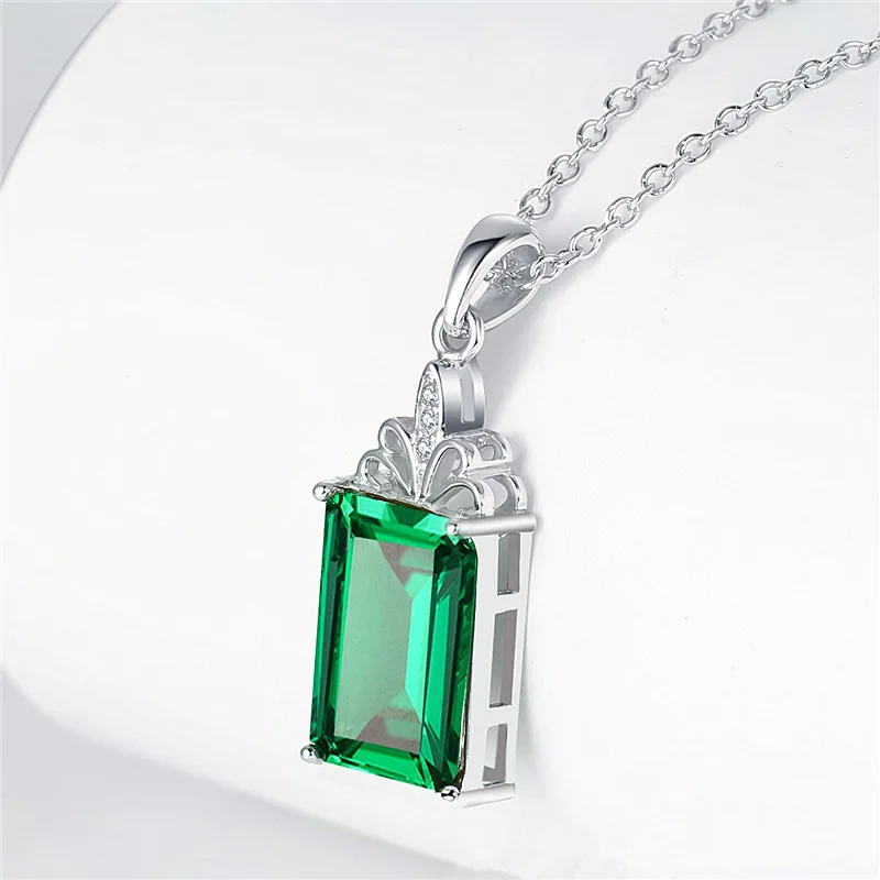 Classic Necklace 925 Silver Jewelry Rectangle Emerald Gemstone Pendant Ornaments for Women Wedding Promise Party Gift Wholesale