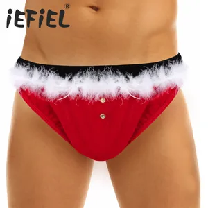 Mens Xmas Christmas Briefs Lingerie Panties Mens Underwear Sissy Santa Red Panties Sexy Cosplay Costume Thong Briefs Underwear