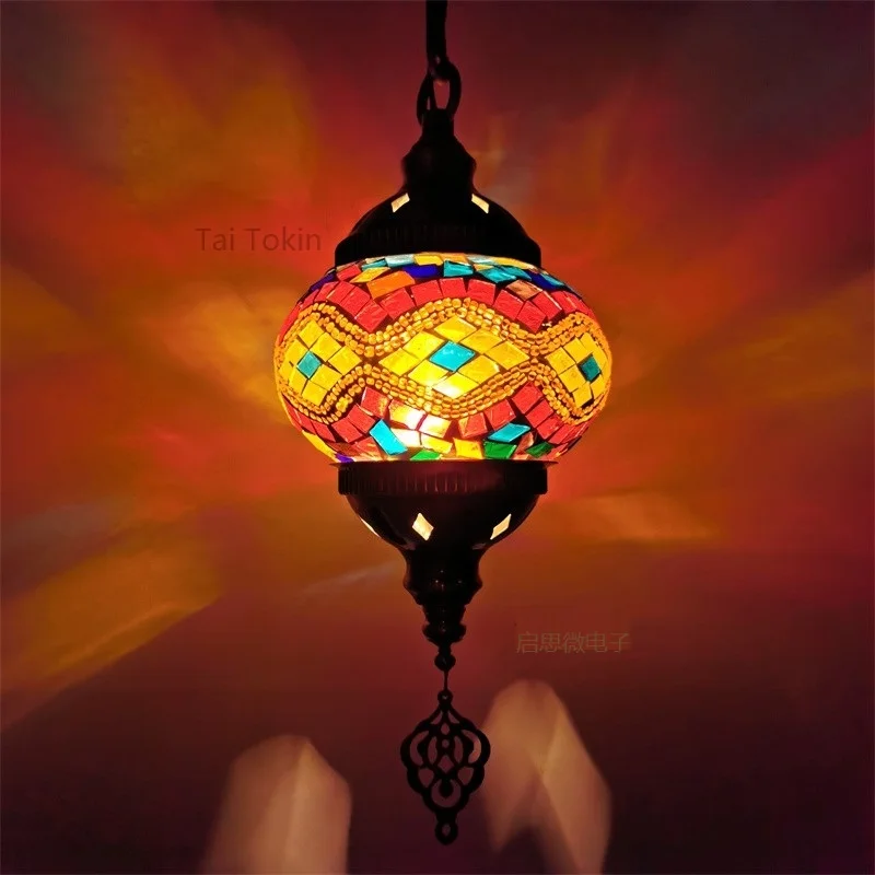 Newest Mediterranean Style Art Deco Turkish Mosaic Pendant Lamp Handcrafted Mosaic Glass Romantic Pendant Light image 3