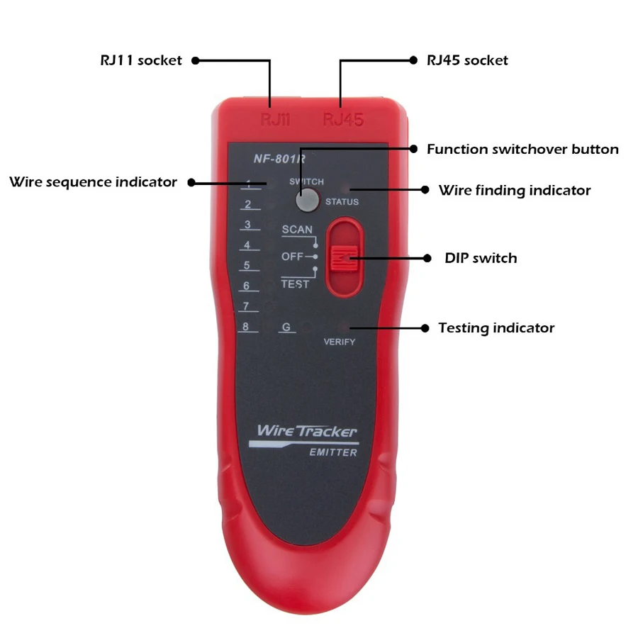 Rede Cable Tester, Linha Finder, Telefone Wire Tracker, Toner, ethernet, Lan, Vermelho, Rj11, Rj12, Rj45, Cat5, Cat6, Cat7, Rg, Rj 45