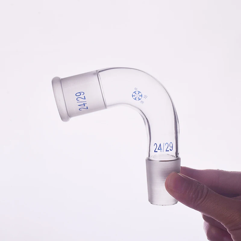 FAPE 75 degree elbow, Female 24/29, Male 24/29, Standard mouth receiving tube, Frosted tail, Borosilicate glass