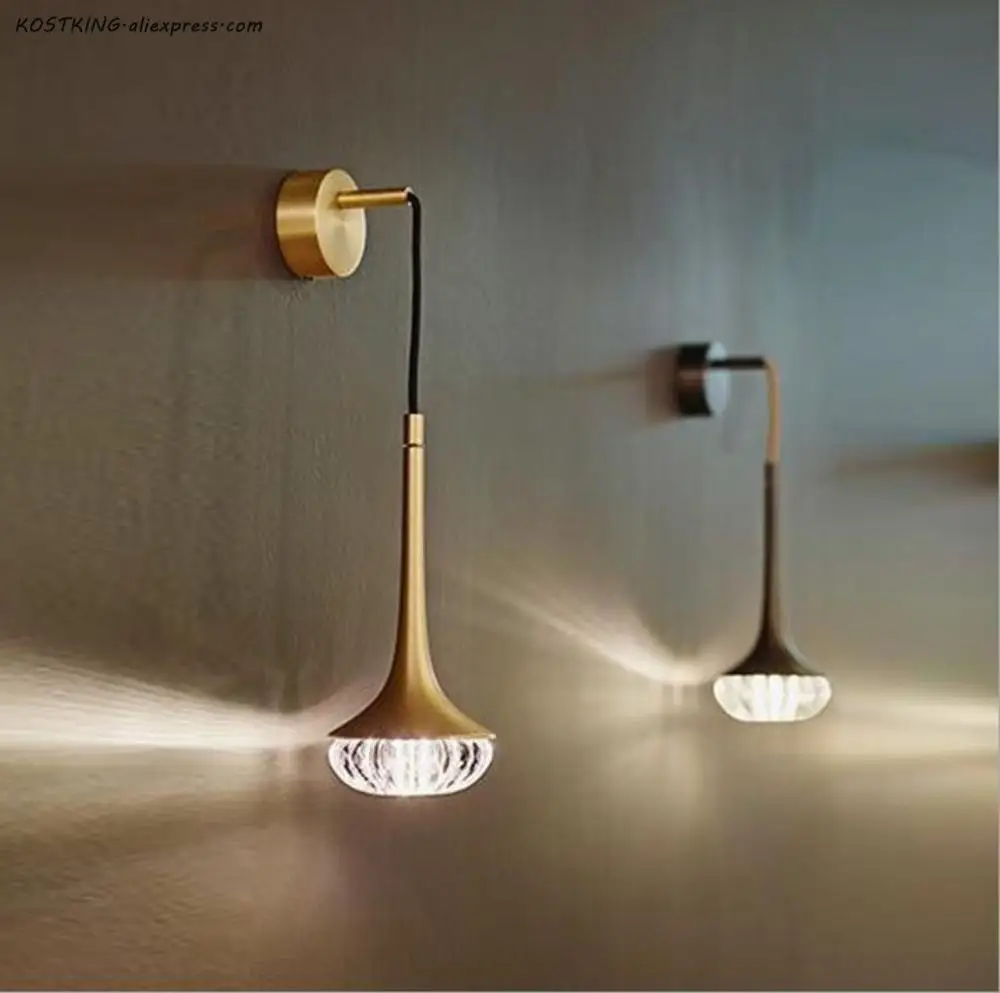 

Bar vintage brass cord pendant wall sconce fixture lighting Living Room Glass Wall Lamp Bedroom Model Room LED Wall Light