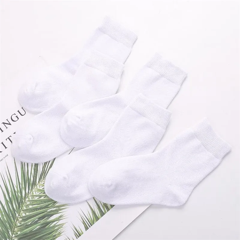 5 Pairs/lot 1 to 12 Years Autumn Winter White Students' Socks Solid Color Black Grey Cotton Crew Socks Girls Boys Foot Wear