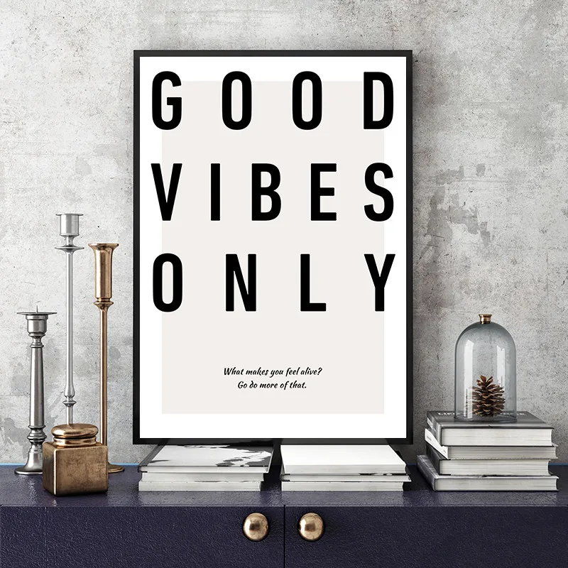 

Minimalist Black White Motivational Quotes Art Painting Letter Good Vibes Only Wall Art Canvas Prints Modern Home Decor