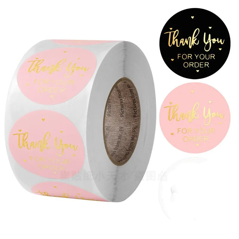 

500pcs/roll Pink Decor labels Thank You Order Handmade Baking Gift Box Wedding Envelope Food Sealing glue Sticker Party Supplies