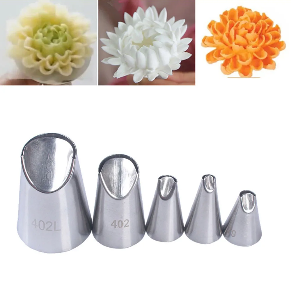 5pcs/set Chrysanthemum Nozzle Icing Piping Pastry Nozzles Kitchen Gadget Baking Accessories Sugar Cupcake Cake Decoration Tools