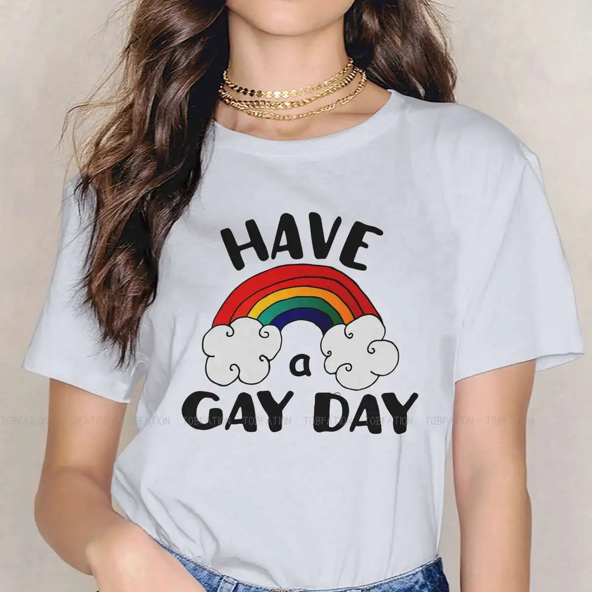 Have A Gay Day Classic Feminine Shirts LGBT Gay Rainbow Pride Oversized T-shirt Goth Vintage Female Blusas