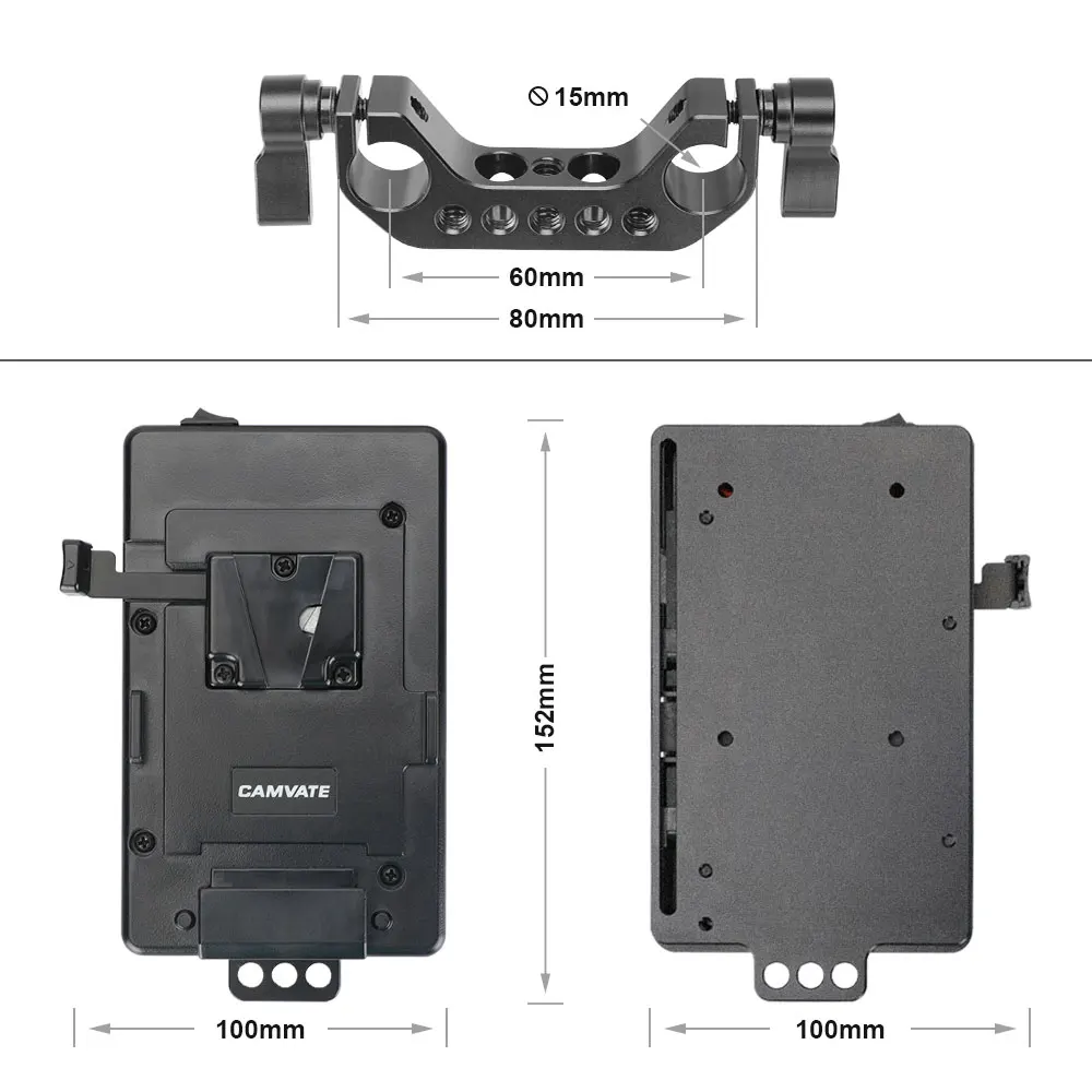 CAMVATE V-Lock Quick Release แผ่นยึด/แหล่งจ่ายไฟ Splitter มาตรฐาน15Mm Rod Clamp สำหรับกล้อง DSLR แบตเตอรี่กล้องติดตั้ง
